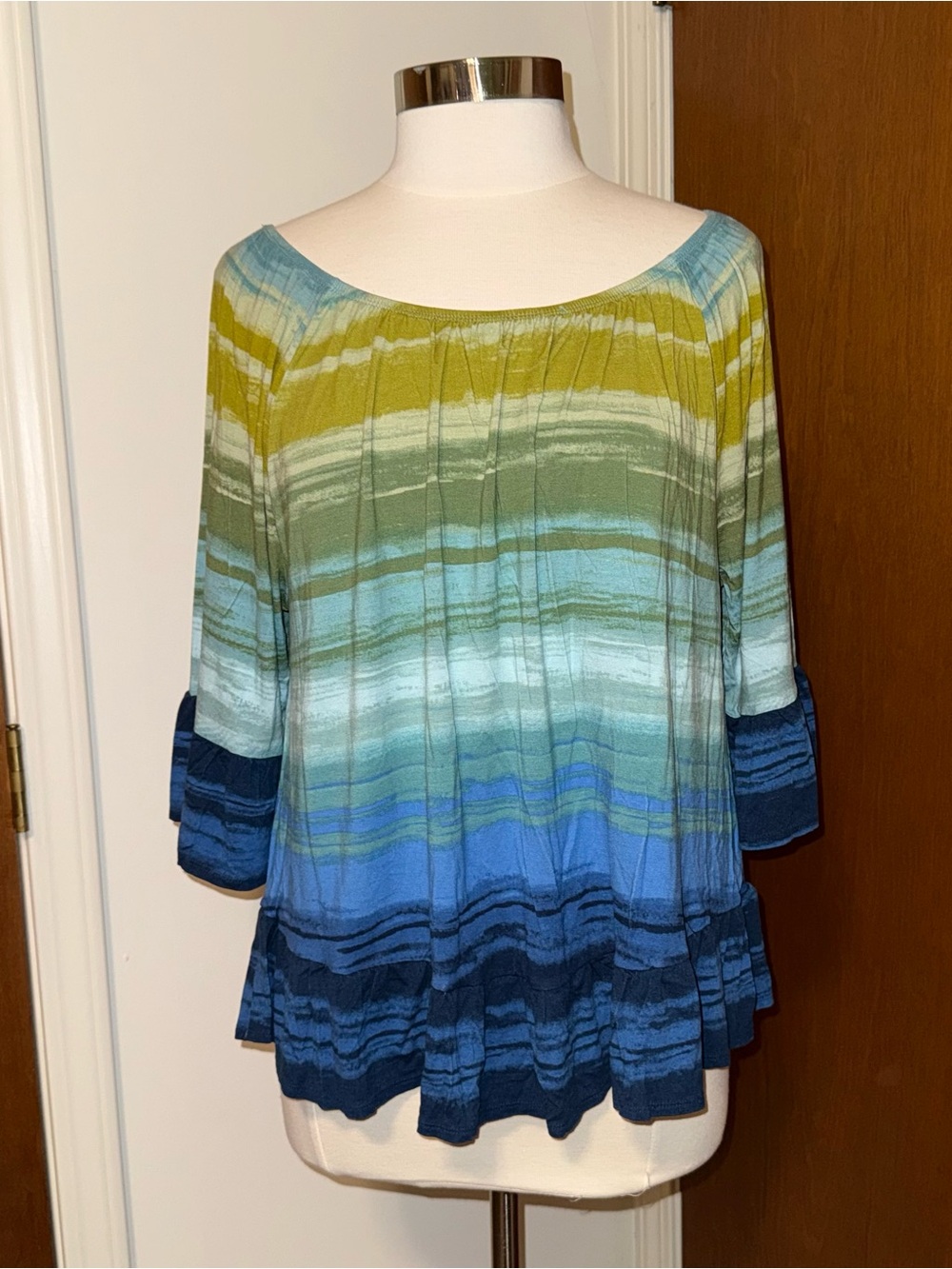 🐠 STYLE&CO Women's Striped Boatneck Top in Blue & Green